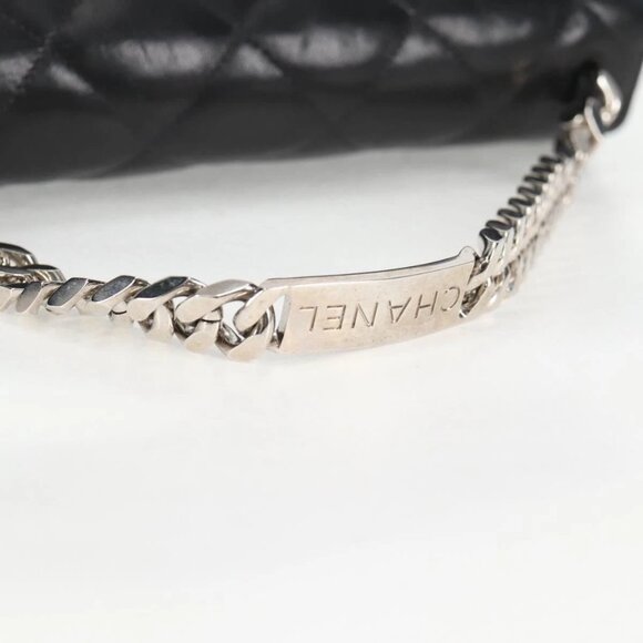 CHANEL Chain Hand Bag Lamb Skin Black Silver CC Auth 138566A - Picture 8 of 16